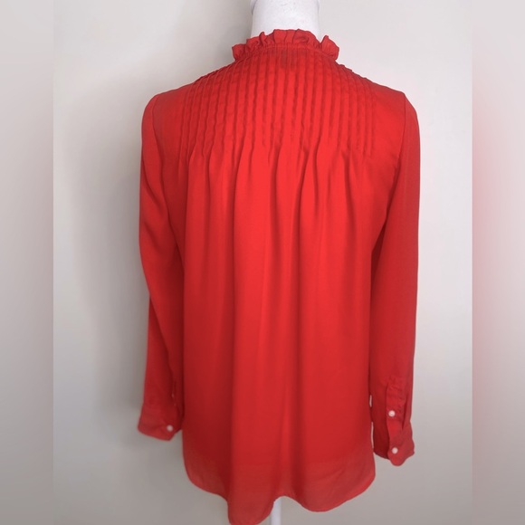 J. Crew Mercantile J6493 Red Ruffle Pintuck Long Sleeve blouse Top Ruffle Sz 4 - Picture 5 of 8